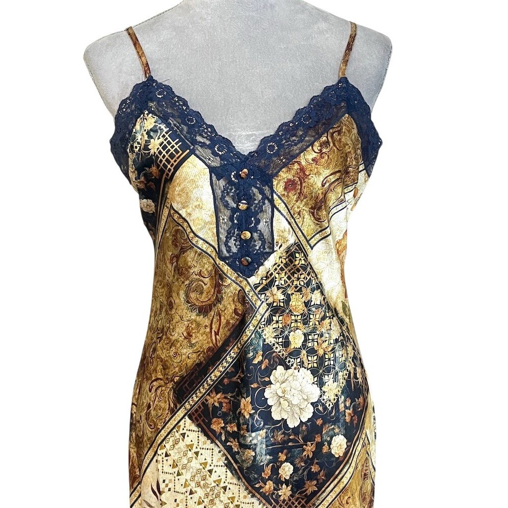 Y2k Satin Patchwork Western Maxi Slip Dress L Festival Rodeo Cowgirl Summer - Picture 5 of 15